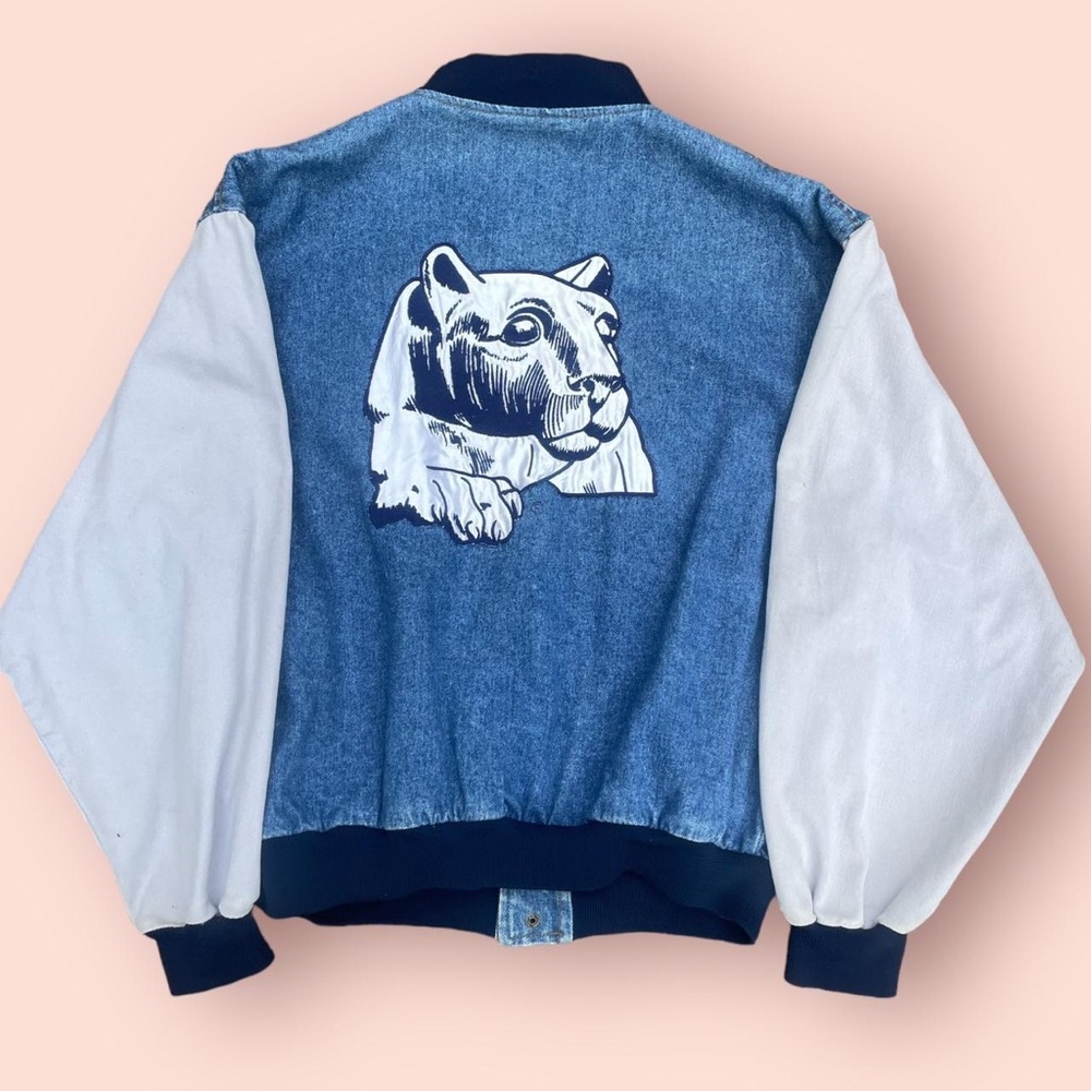Vintage 1990s Penn State Embroidered Denim Varsity Jacket